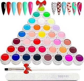 36 Colors Nail Art Gel Paint Kit, 38PCS Gel Nail Polish Set, Solid Gel Nail Polish with Nail Brush for DIY Nail Art Desig...
